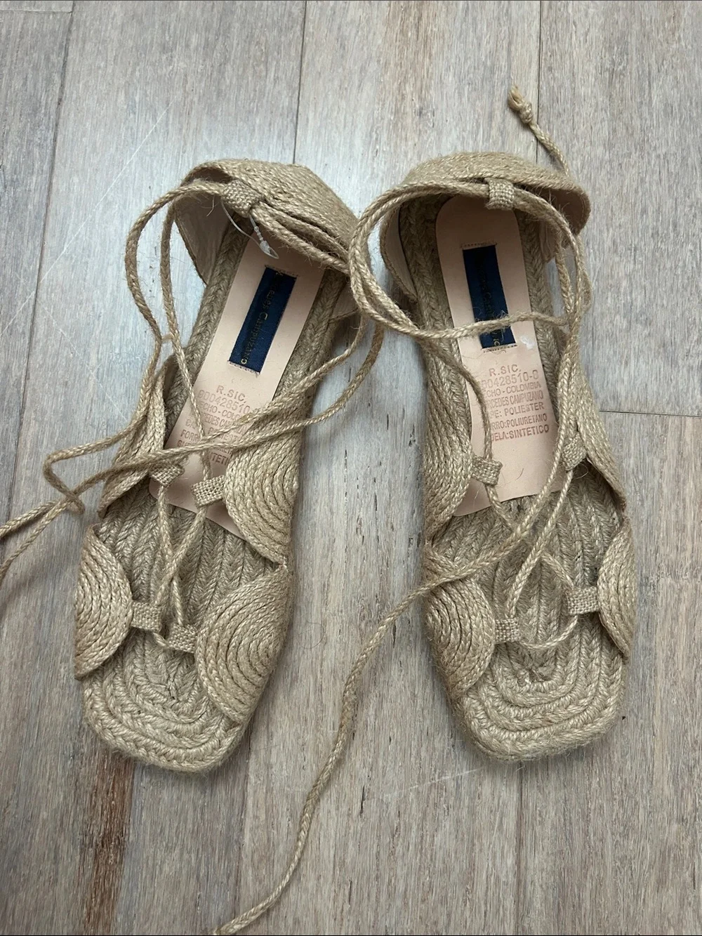 Mercedes Campuzano Women’s Natural Braided Espadrille Sandals - Lace-Up size 10